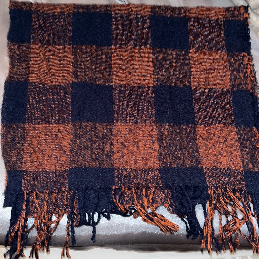 Plaid Scarf Blue and Burnt Orange